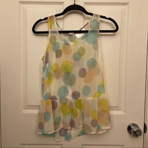 Anthropologie KAYA DI KOKO sheer pastel polka dot cream swing top SMALL